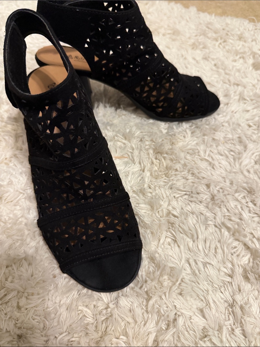 Self Esteem Black Geometric Cutout Heels